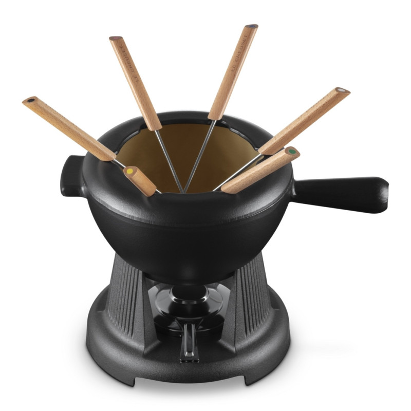 MATT BLACK VITRIFIED CAST IRON FONDUE SET