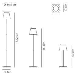 LAMPADA DA TERRA O TAVOLO BIANCO, POLDINA L 3 ALTEZZE