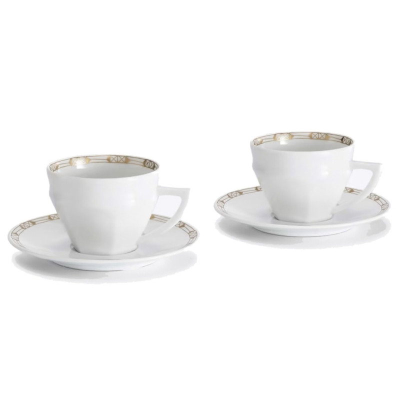 SET OF 2 TEA CUPS WITH SAUCER, ARCADIA GOLD & PLATINUM