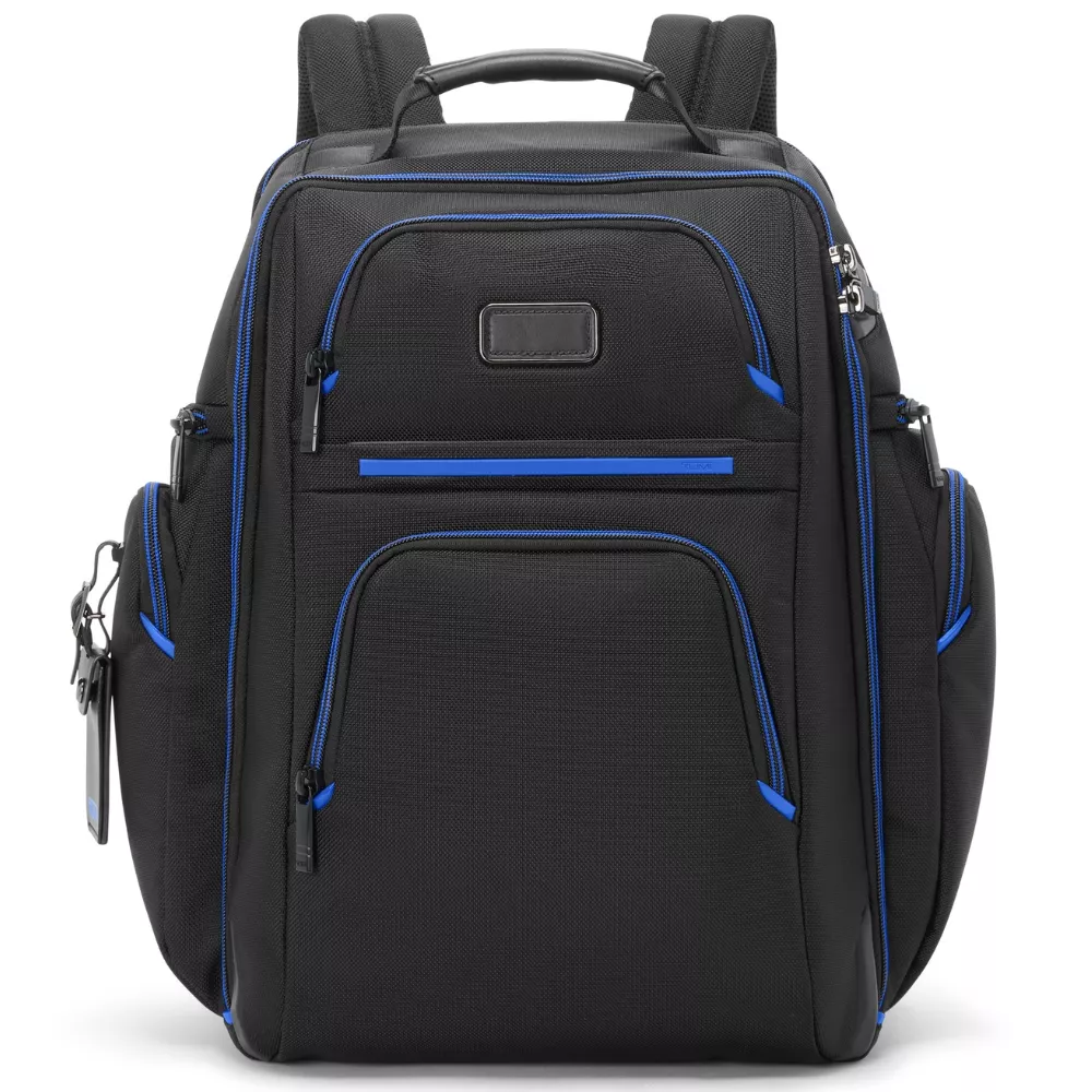 ZAINO IN NYLON, NERO E ULTRA BLU ALPHA