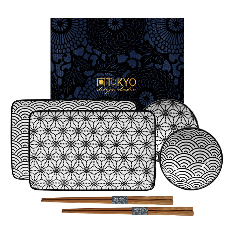 SUSHI SET: 4 PLATES AND 2 PAIRS OF CHOPSTICKS TK 15150 TOKYO DESIGN STUDIO