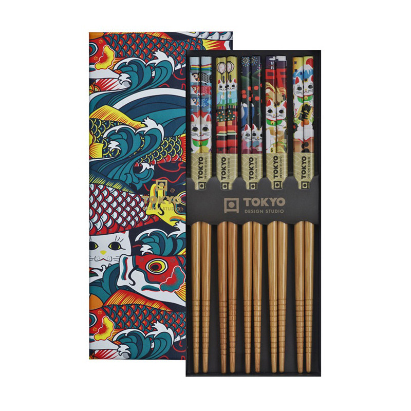 SET OF 5 PAIR OF CHOPSTICKS LUCKY & KOINOBORI TK 17946 TOKYO DESIGN STUDIO