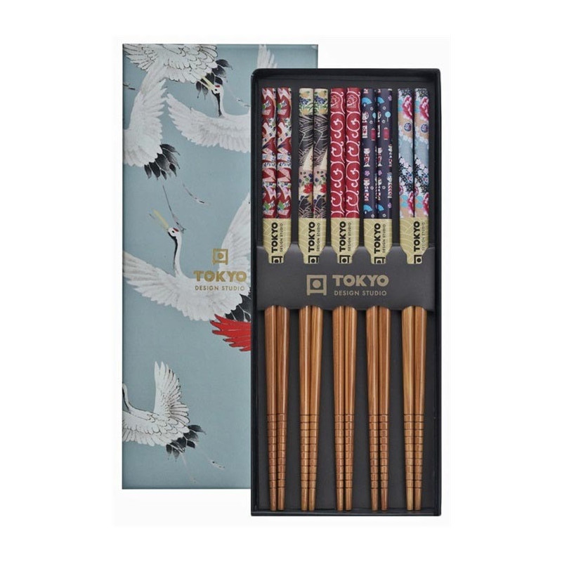SET OF 5 PAIR OF CHOPSTICKS CRANE TK 17947 TOKYO DESIGN STUDIO