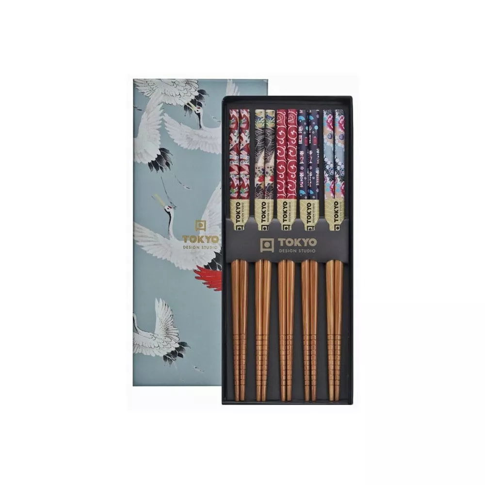 SET OF 5 PAIR OF CHOPSTICKS CRANE TK 17947 TOKYO DESIGN STUDIO