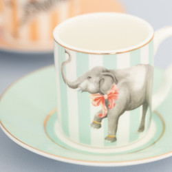 SET OF 2 COFFEE CUPS, LION AND ELEPHANT