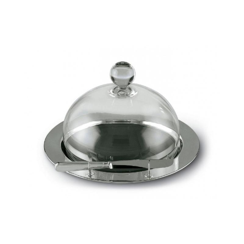 SILVER ROUND CHEESE TRAY WITH KNIFE INGLESE 02800/131