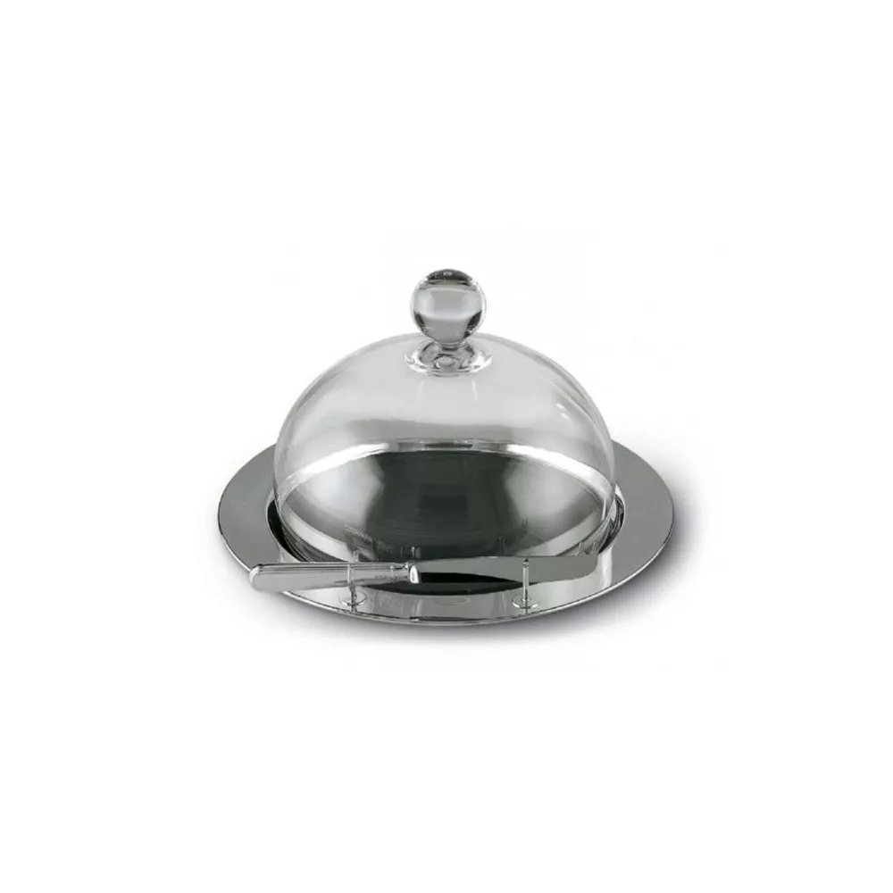SILVER ROUND CHEESE TRAY WITH KNIFE INGLESE 02800/131
