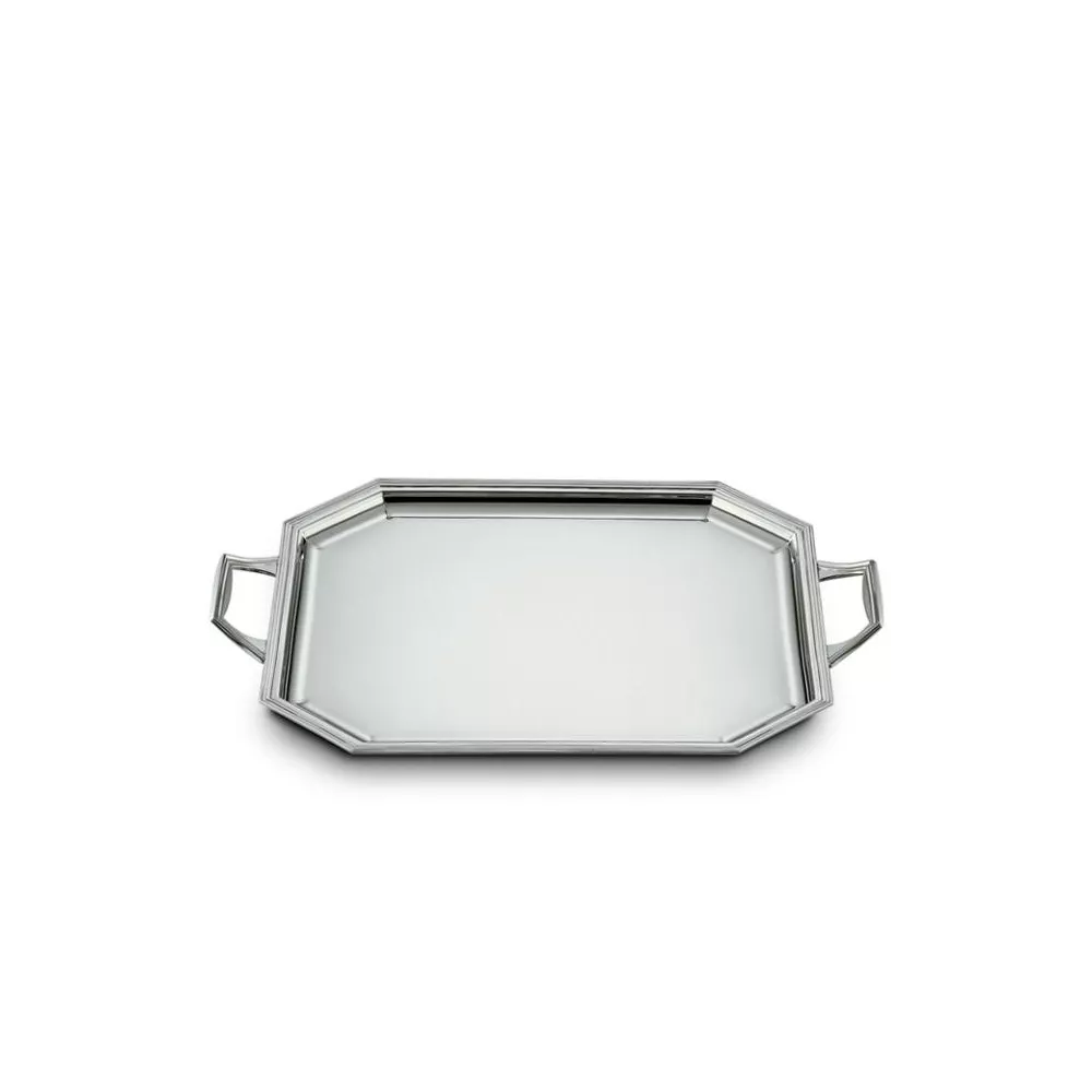 VASSOIO RETTANGOLARE C/MANICI CM 45X34 ARGENTO 800 OTTAGONALE  04251/0245