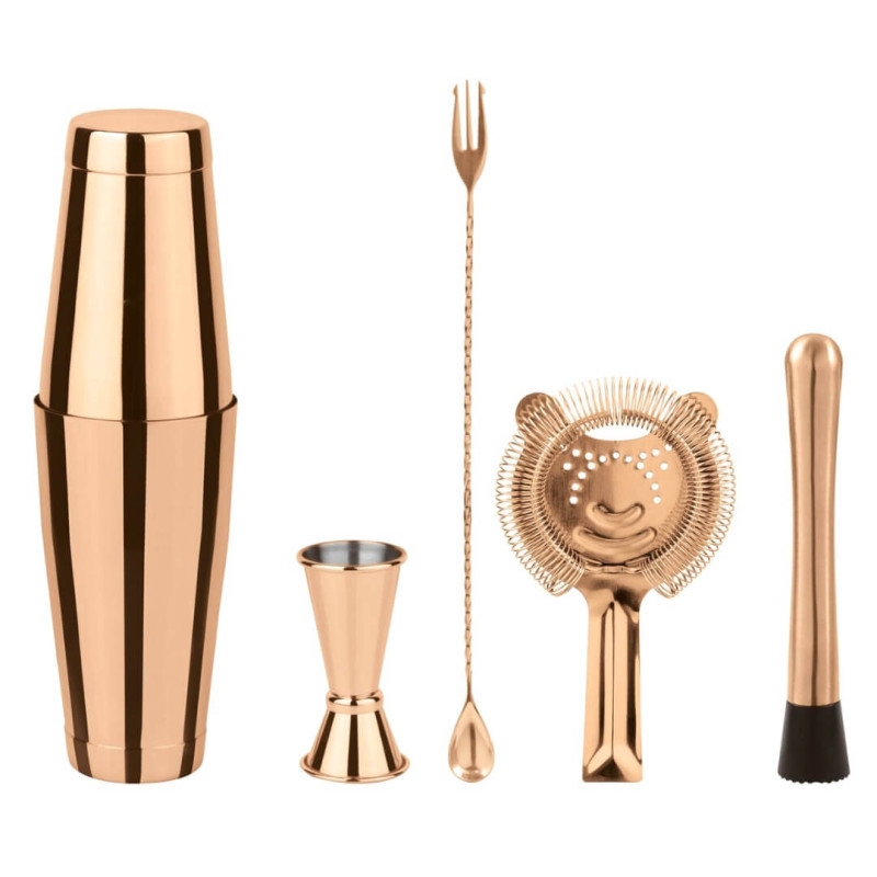 SET 5 PZ MIXOLOGY BOSTON, COPPER LOOK, 41467C5