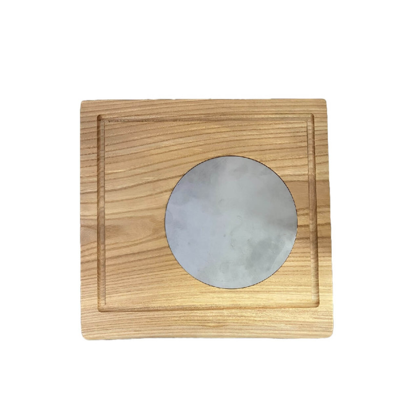 WOODEN TRAY WITH METAL DISK, WALNUT & STEEL, TGT 32 cm