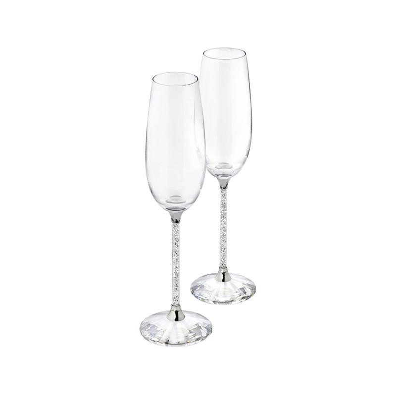 SET OF TWO CRYSTAL TOASTING FLUTES, CRYSTALLINE