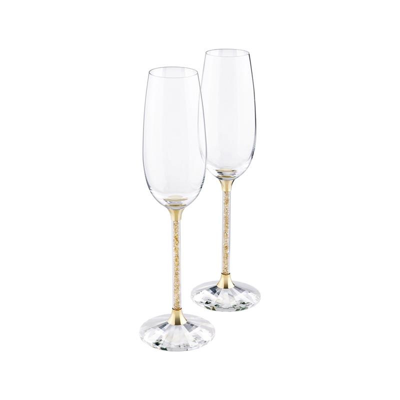 SET OF TWO CRYSTAL TOASTING FLUTES, CRYSTALLINE