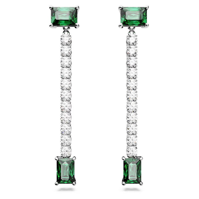 MATRIX PIERCED EARRINGS, GREEN, RHODIUM PLATED 5665786