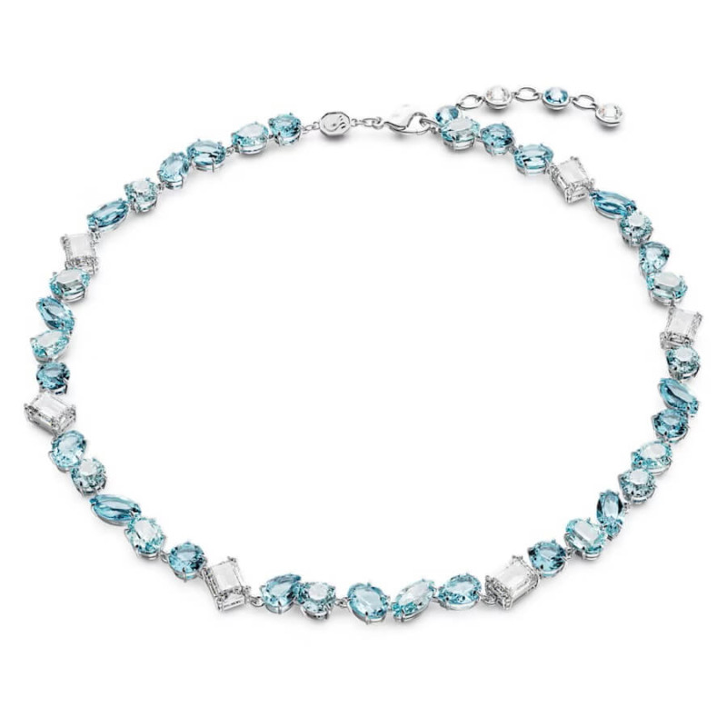 GEMA NECKLACE, MIXED CUTS, BLUE, RHODIUM PLATED 5666007