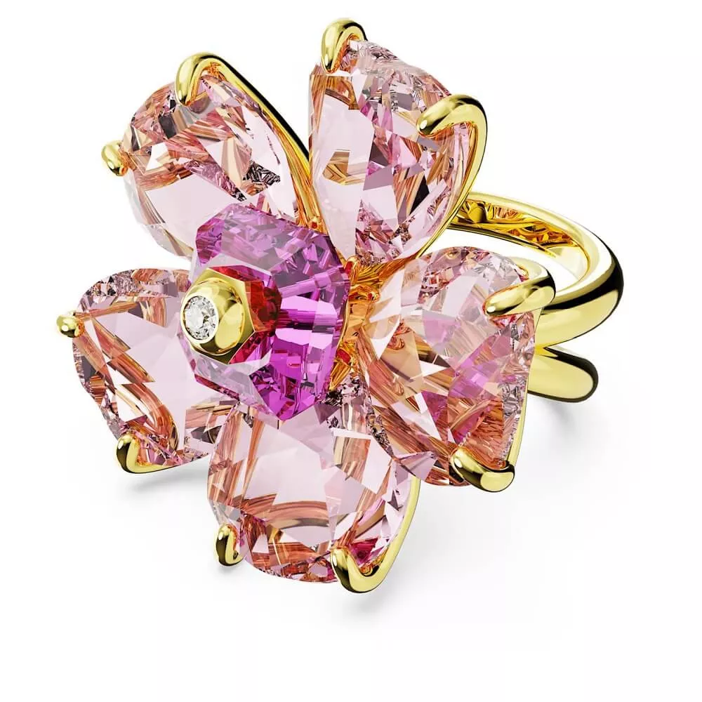FLORERE RING, PINK FLOWER, GOLD TONE PLATED