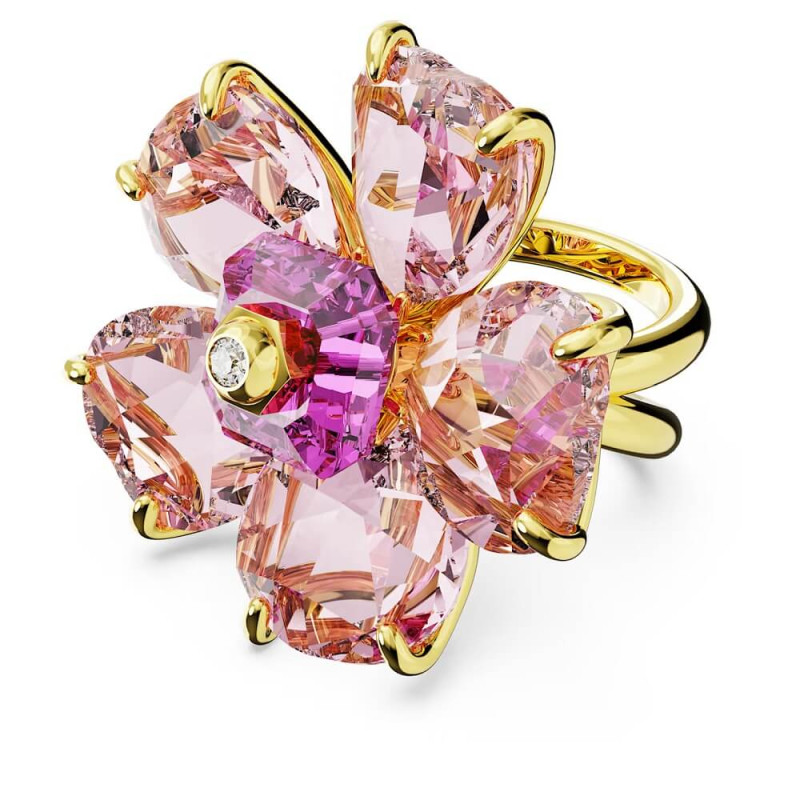 ANELLO FLORERE, FIORE ROSA, PLACCATO ORO GIALLO