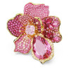 FLORERE COCKTAIL RING, LARGE PINK FLOWER, GOLD TONE PLATE