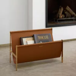 PORTA RIVISTE IN CUOIO & ACCIAIO DORATO