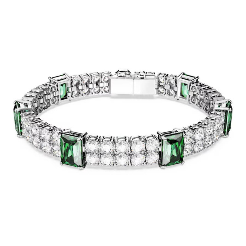 MATRIX TENNIS BRACELET, GREEN, RHODIUM PLATED