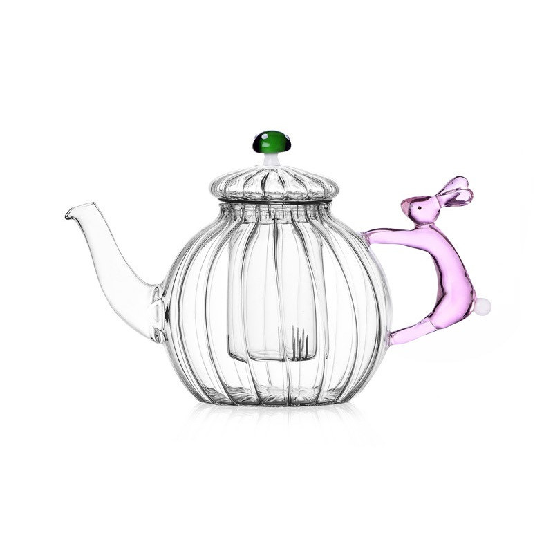 PINK RABBIT AND GREEN MUSHROOM TEAPOT 0935209047