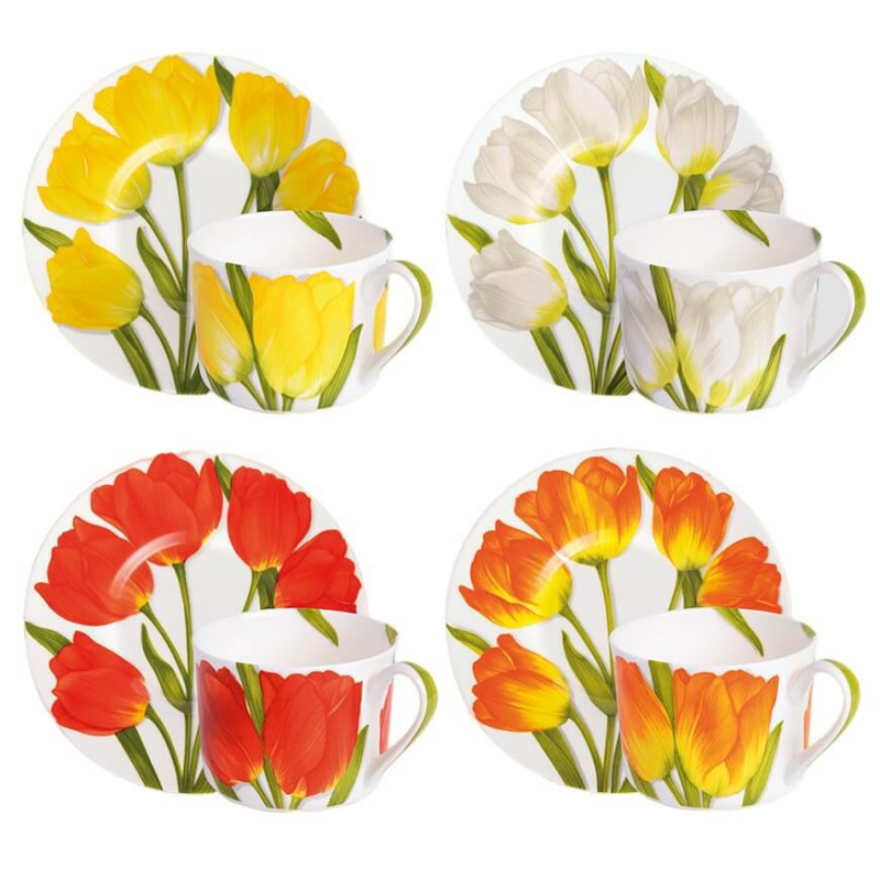 SET OF 4 ASSORTED TEA CUP WITH SAUCER - FREEDOM
