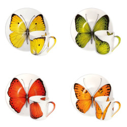 SET OF 4 ASSORTED ESPRESSO CUPS AND SAUCERS - FREEDOM