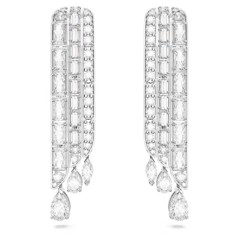 HYPERBOLA DROP EARRINGS, WHITE, RHODIUM PLATED, 5668354