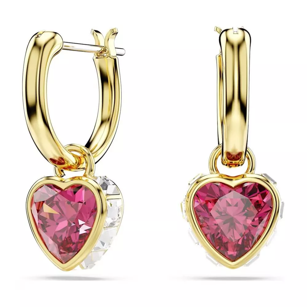 CHROMA DROP EARRINGS, HEART, RED, GOLD PLATED 5684760