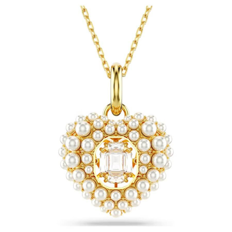 HYPERBOLA NECKLACE, HEART, WHITE, GOLD PLATED 5680399