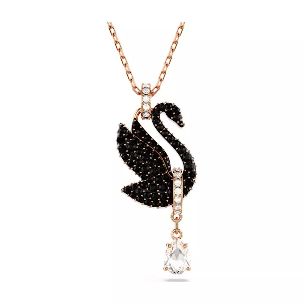 SWAN PENDANT, BLACK, ROSE GOLD PLATED 5678045