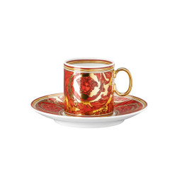 COFFEE CUP WITH SAUCER, MEDUSA GARLAND RED
