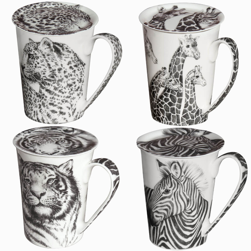 SET OF 4 ASSORTED MUG 400 ML WITH LID - WILD SPIRIT