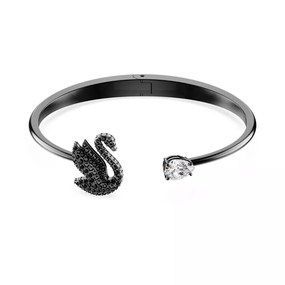 BRACCIALE BANGLE SWAROVSKI SWAN CIGNO, NERO, PLACCATO RUTENIO