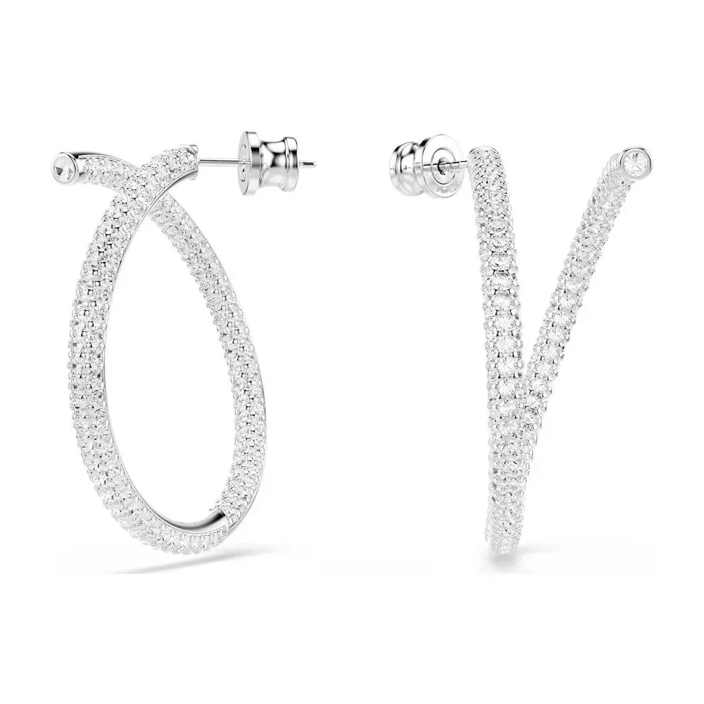 DEXTERA PIERCED EARRINGS HOOP WHITE, RHODIUM PLATED 5695939