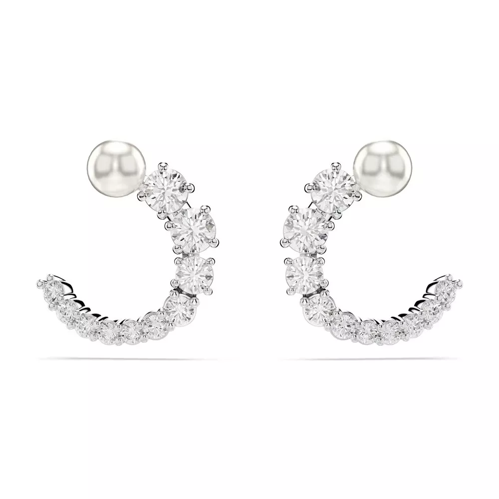 MATRIX HOOP EARRINGS, CRYSTAL PEARL