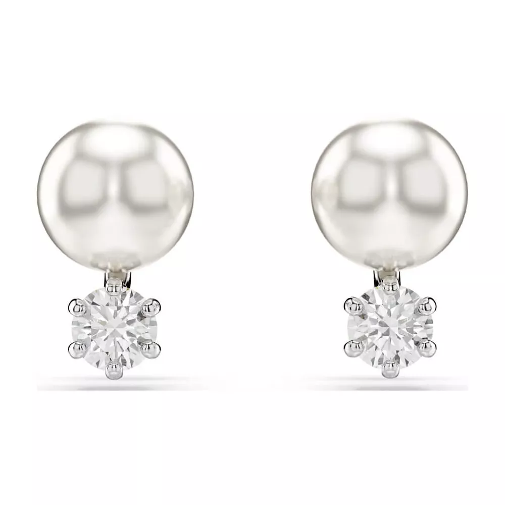 ORECCHINI A LOBO, CRYSTAL PEARL, MATRIX BIANCO, PLACCATURA RODIO 5694225