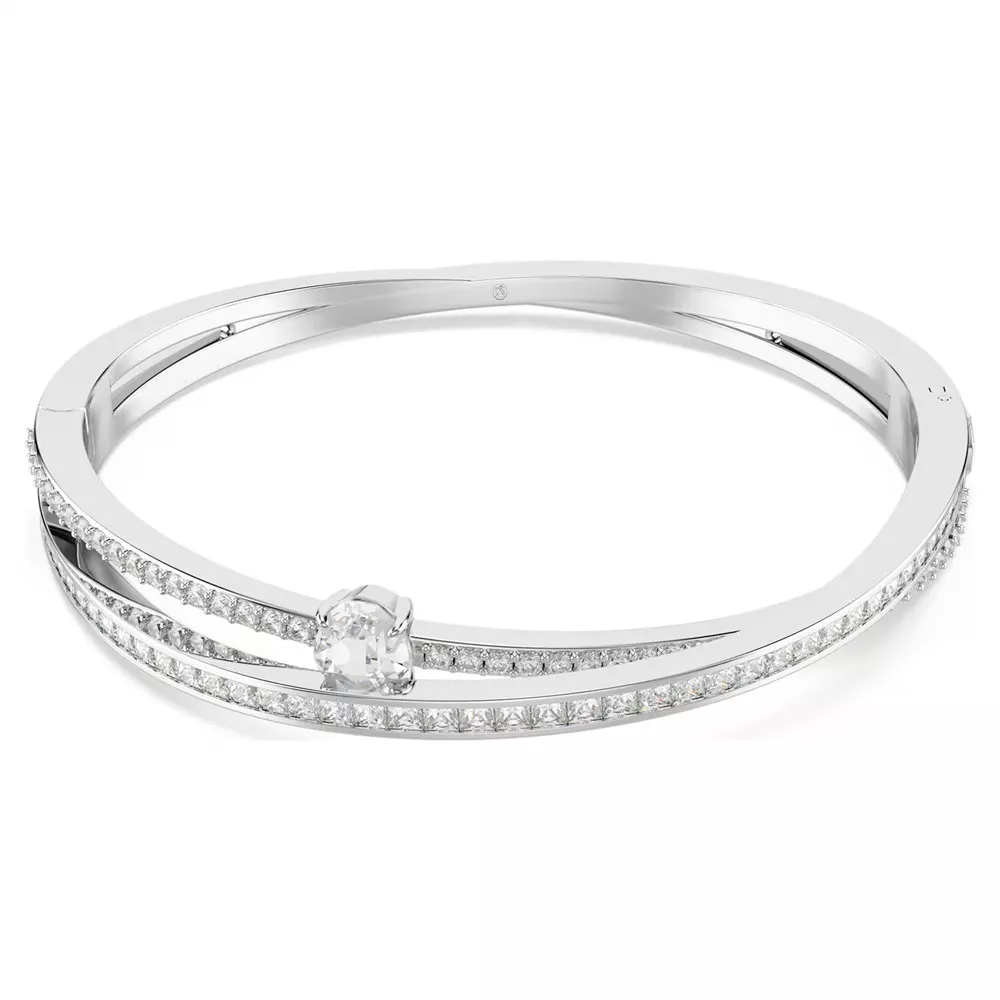 BRACCIALE RIGIDO HYPERBOLA, TAGLIO MISTO, BIANCO, PLACCATO RODIO