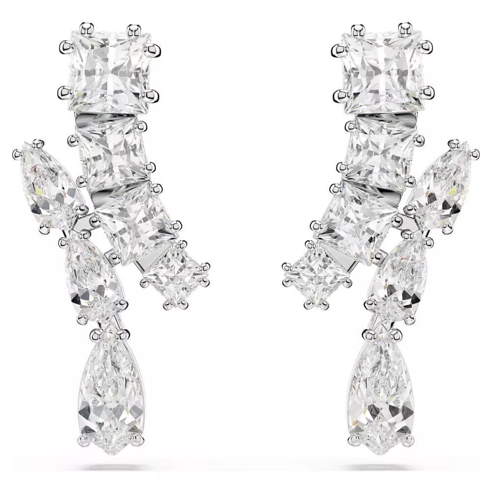 MATRIX DROP EARRINGS, WHITE, RHODIUM PLATED 5700418