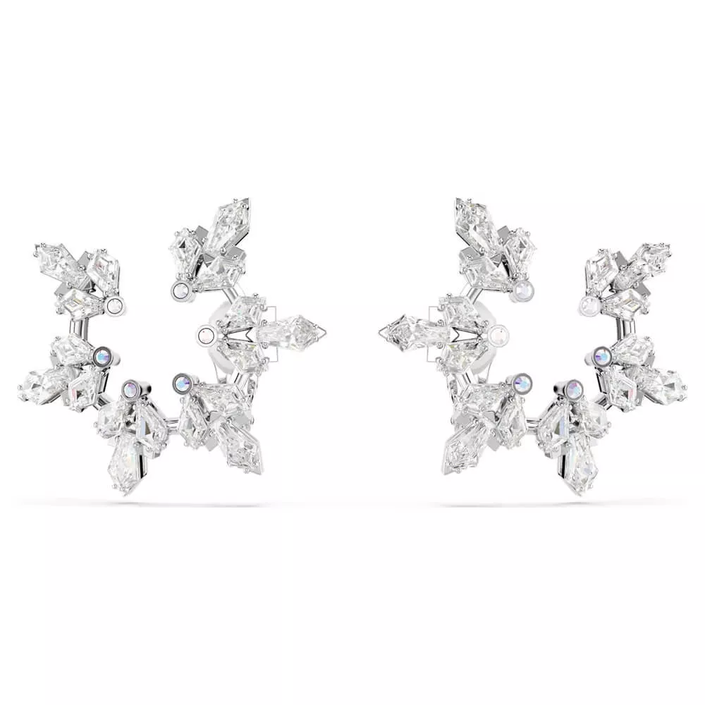 IDYLLIA CLIP EARRINGS, SNOWFLAKE, WHITE, RHODIUM PLATED 5692641