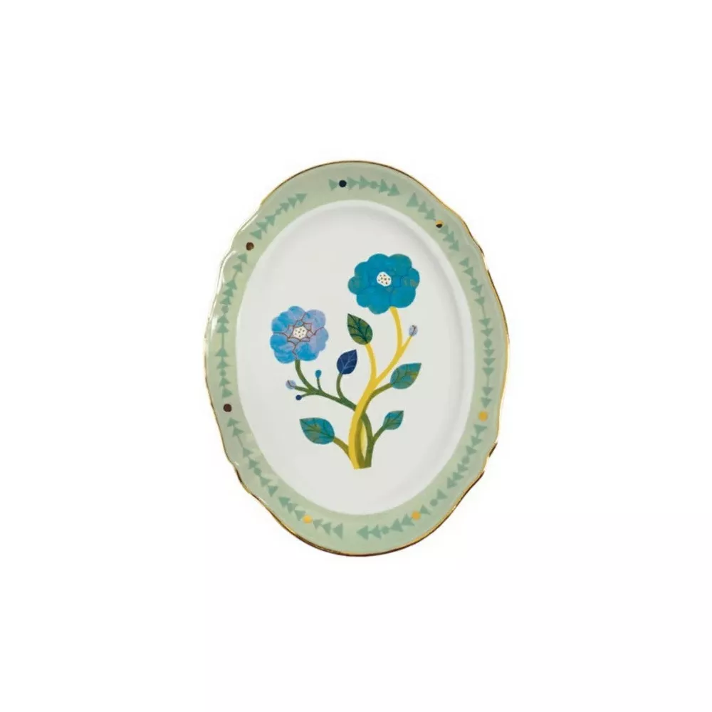 BOTANY OVAL TRAY 34 CM GOLD EDGE