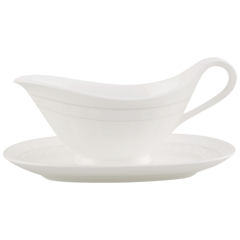 SAUCE BOAT WITH PLATE - GRAY PEARL