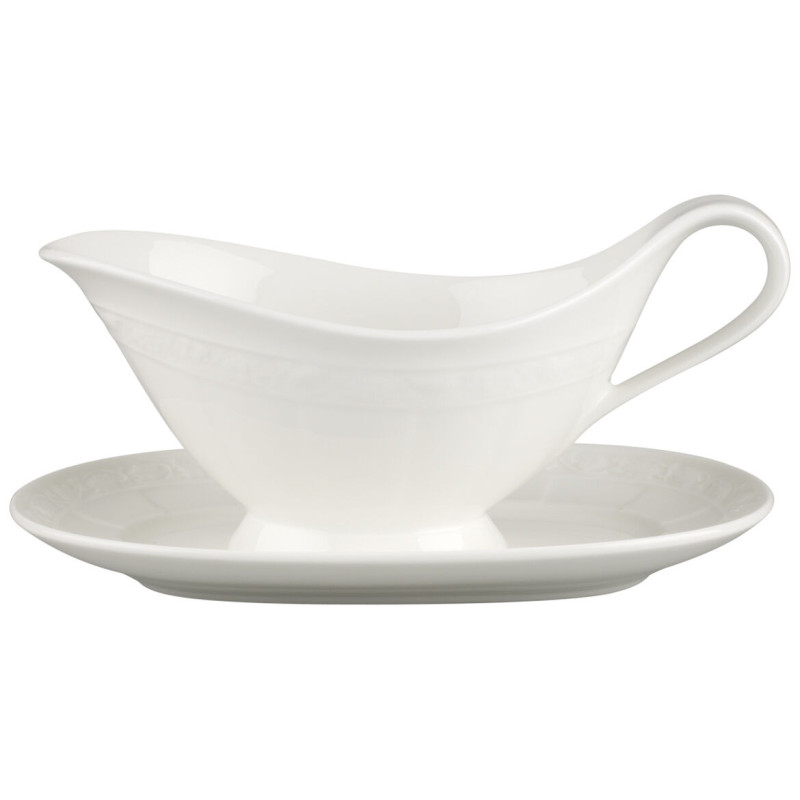 SAUCE BOAT WITH PLATE - WHITE PEARL