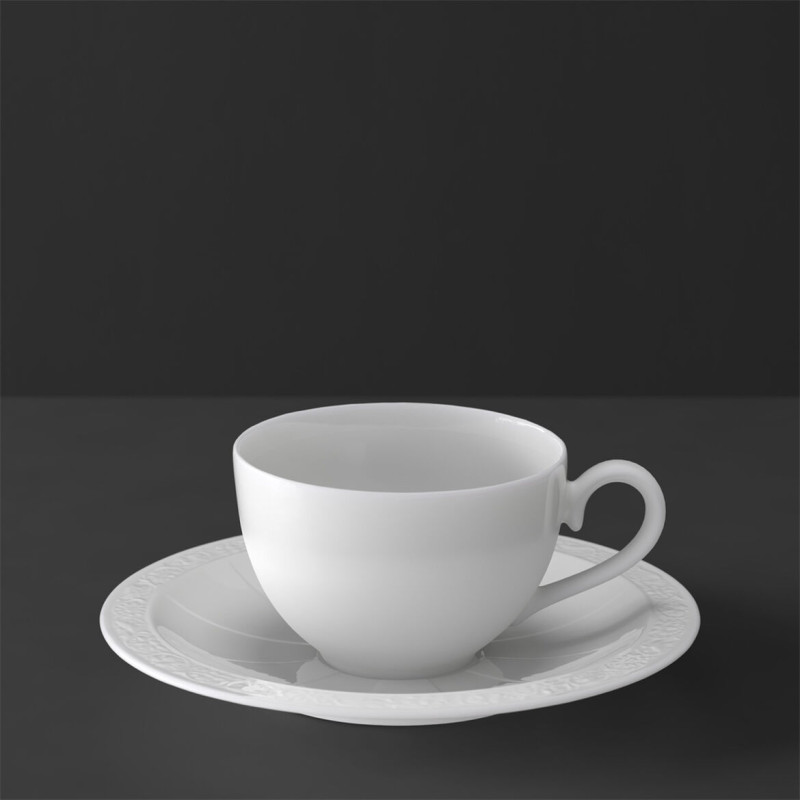 TEA CUP WITH SAUCER - WHITE PEARL