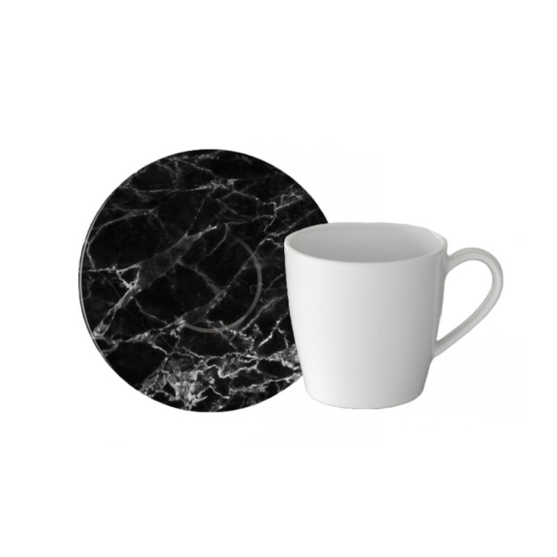 BLACK MARMORY COFFEE CUP WITH PLATE