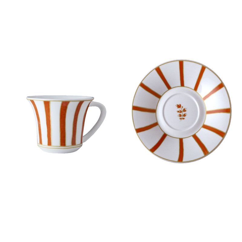 TAZZA TÈ CON PIATTINO STRICHE ARANCIO E ORO