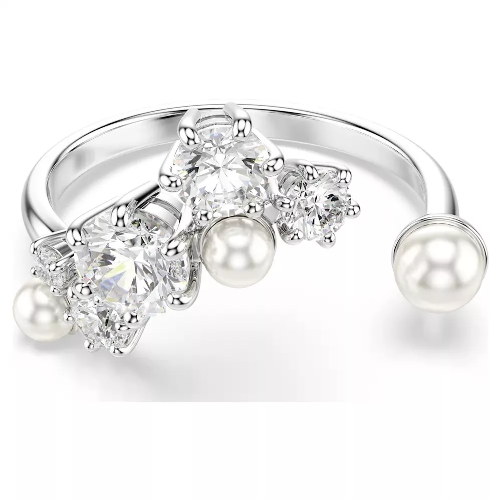 CONSTELLA OPEN RING, CRYSTAL PEARL, WHITE, RHODIUM PLATED