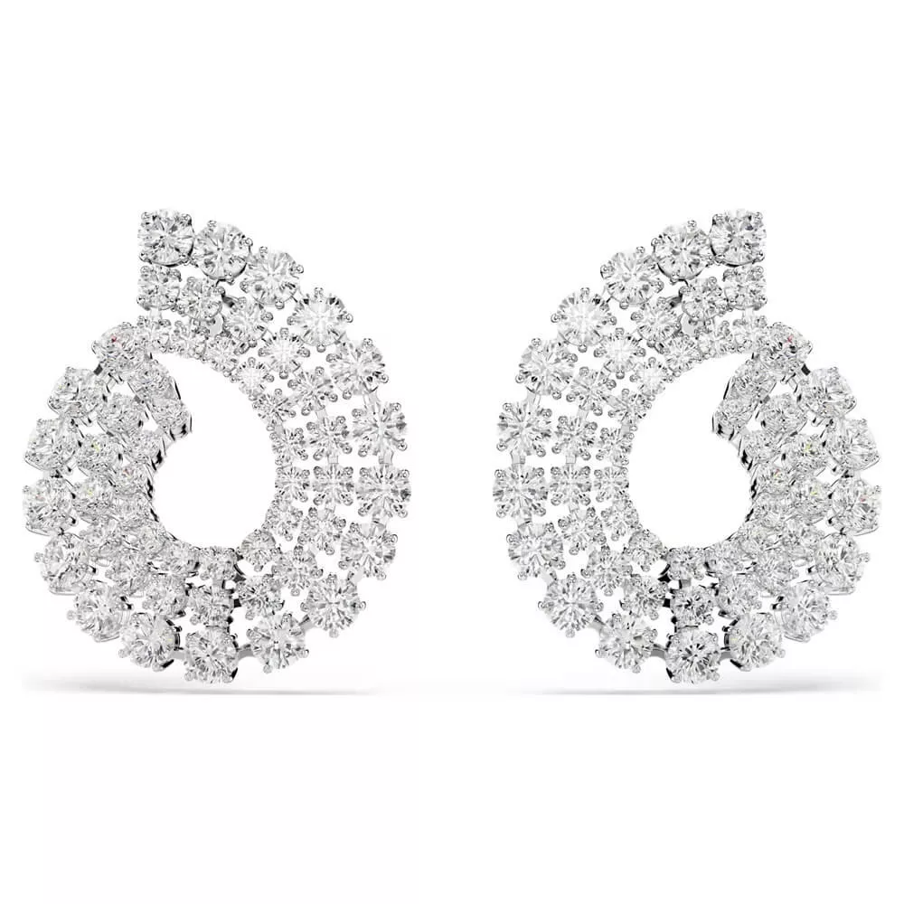 WHITE MATRIX PIERCED EARRINGS, RHODIUM PLATED 5705834
