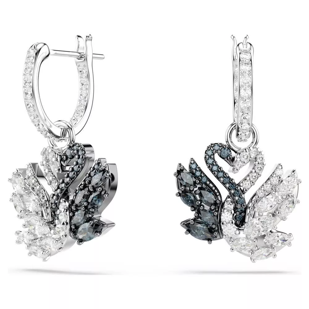 SWAN DROP EARRINGS, BLACK, RHODIUM PLATED 5705728
