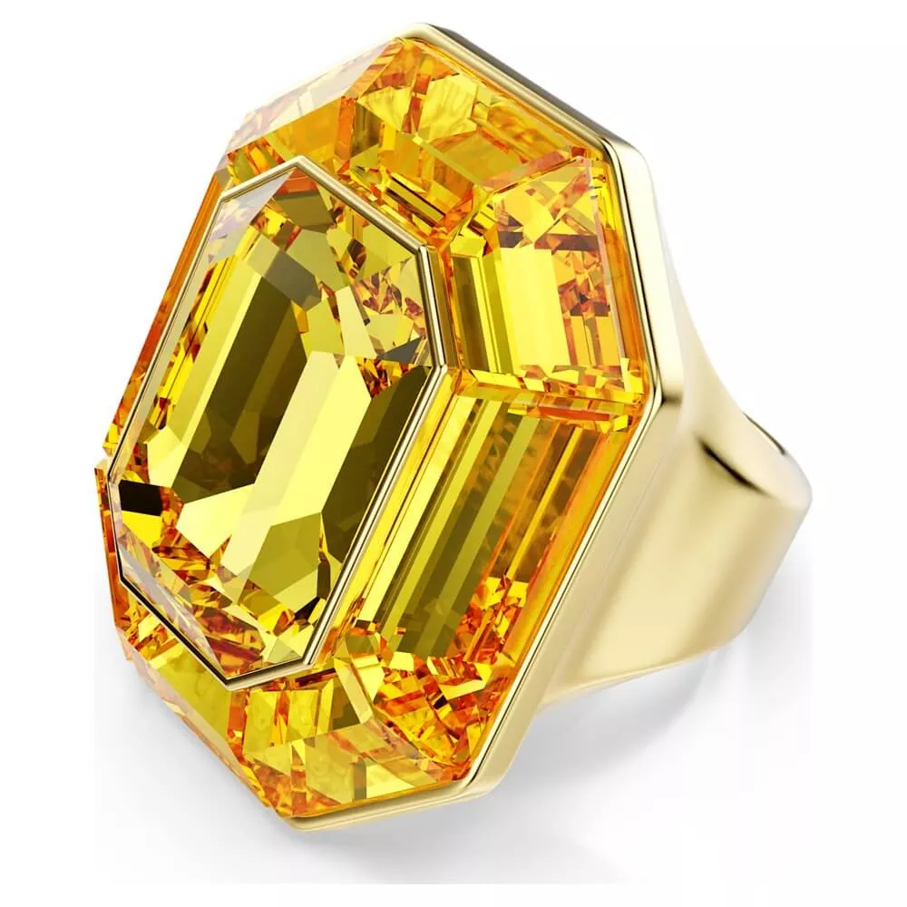 LUCENT COCKTAIL RING, YELLOWE, OCTAGONAL SHAPE, GOLD PLATED