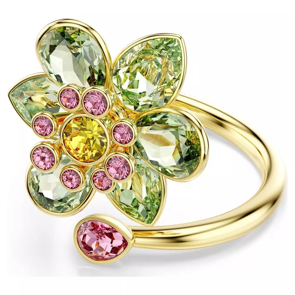 IDYLLIA OPEN RING, GREEN, GOLD TONE PLATED
